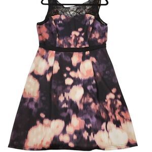Adrianna Papell Lovely Lace Top Tank Dress Floral Print Waistband Midi Women's S